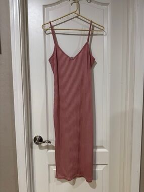SHEIN Dusty Rose Ribbed Spaghetti Strap Maxi Dress / AA42